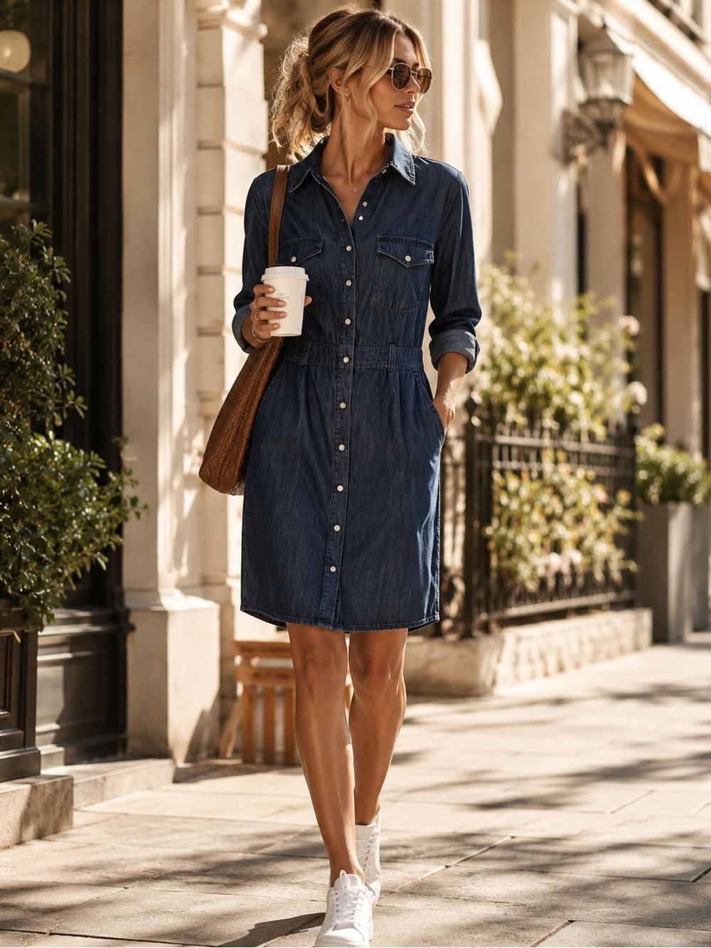 EVA MENDES New York & Company Denim Shirt Dress Size 8